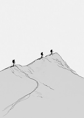 Hikers on a Snowy Mountain Peak