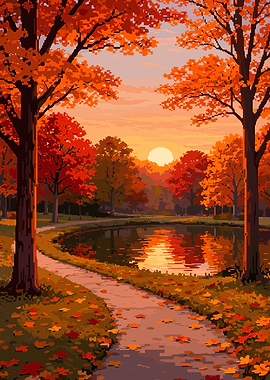 Pixel Art Autumn Park Scene