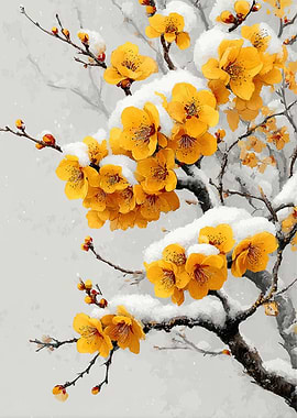 Yellow Plum Blossoms in Snow