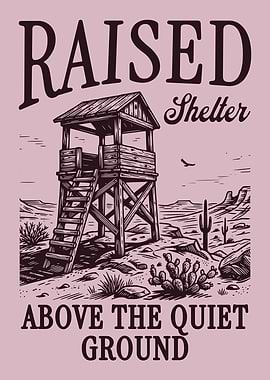Raised Shelter Desert Poster, Watchtower Vintage Engraving Print, Western Landscape Art