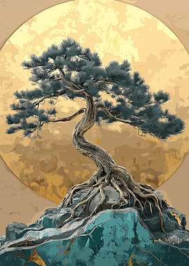 Bonsai Tree on Textured Background