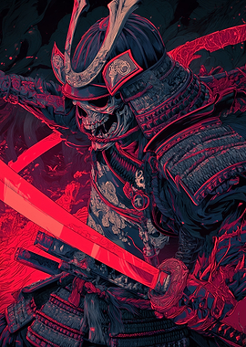 Skeleton Samurai with Glowing Swords