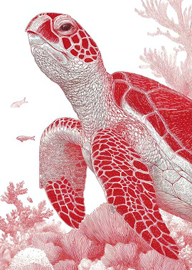 Red Coral Sea Turtle