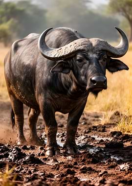 African Buffalo in Mud
