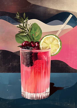 Berry Cocktail with Lime and Garnish