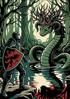 Knight Confronts Forest Serpent