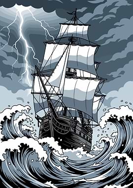 Ship in a Storm Vector Poster Art