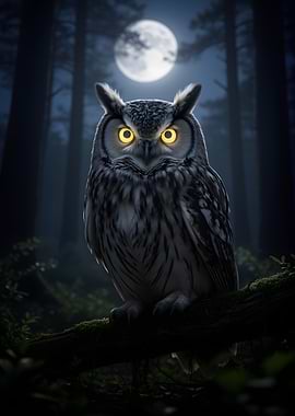 Owl in a moonlit forest