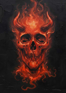 Fiery Skull with Horns