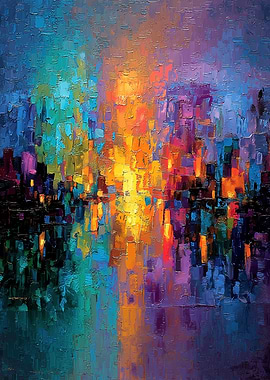 Abstract Cityscape Reflection Painting
