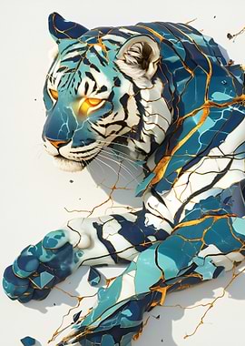 Cracked Tiger with Blue and Gold Accents