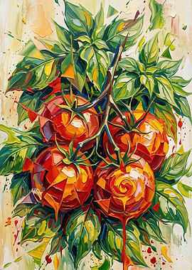 Impressionistic Tomatoes and Basil Painting