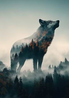 Wolf in a Misty Forest