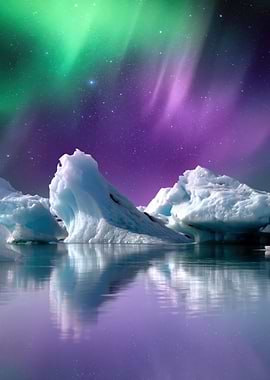 Aurora Borealis over Icebergs