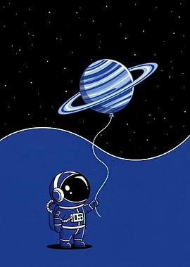 Astronaut holding a Saturn balloon
