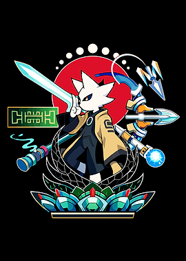 Anime Cat Warrior with Weapons