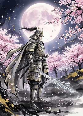 Samurai Warrior Under Cherry Blossoms