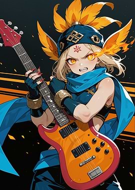 Anime Girl Playing Electric Guitar