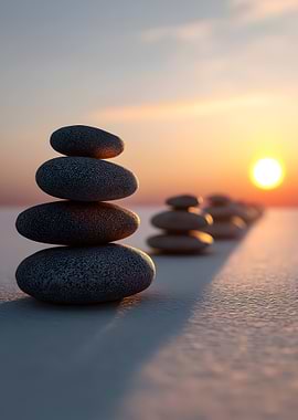 Zen Stones at Sunset