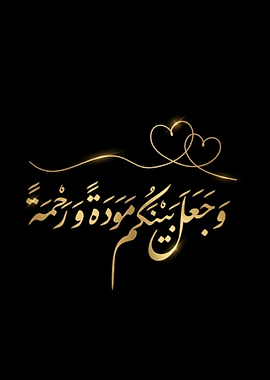 Arabic Calligraphy with Hearts- Arabic calligraphy with Quranic verse Mawaddah Wa Rahmah