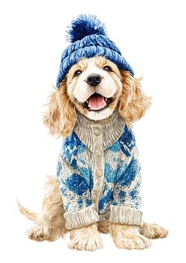 Cute Dog Wearing Winter Clothes