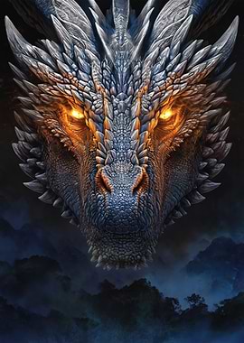 Fierce Dragon Head with Glowing Eyes