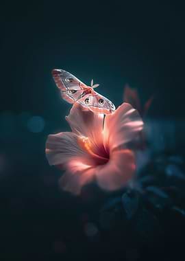 Moth on a Hibiscus Flower