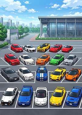 Anime Car Parking Lot Scene