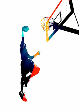 Basketball Player Dunking with Geometric Style