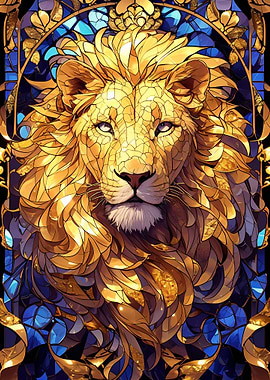 Golden Lion Stained Glass Art