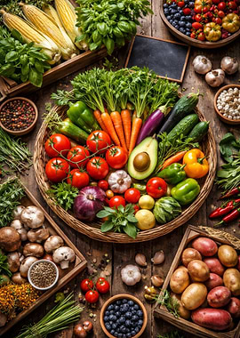 Abundant Fresh Vegetables and Fruits