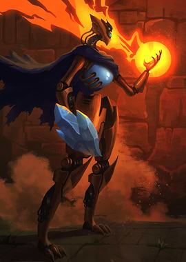 Robot Mage with Fire and Ice