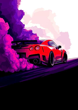 Red Sports Car Drifting with Smoke