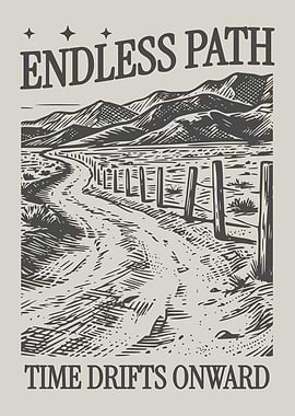 Endless Path Vintage Landscape Poster, Mountain Road Engraving Print