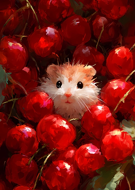 Cute Hamster in Cherries