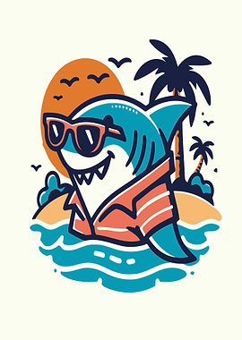 Cool Shark on a Tropical Island