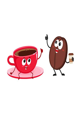 Cute Coffee Cup and Bean Characters