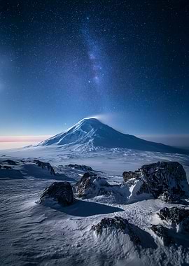 Starry Night Over Snowy Mountain