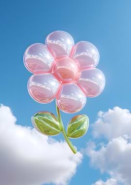3D Flower with Clouds and Sky