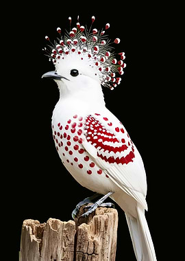 White bird with red spots and crown