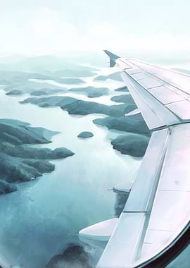 Airplane view of islands and water
