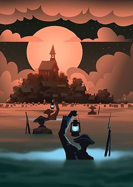 Haunted Cemetery Procession at Night