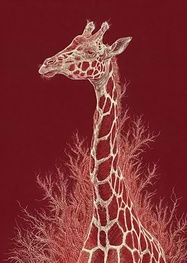 Crimson Giraffe Line Art
