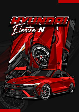 Red Hyundai Elantra N Car Art
