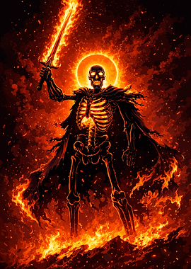Fiery Skeleton Warrior with Flaming Sword