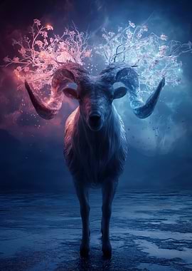 Fantasy Ram with Floral Antlers