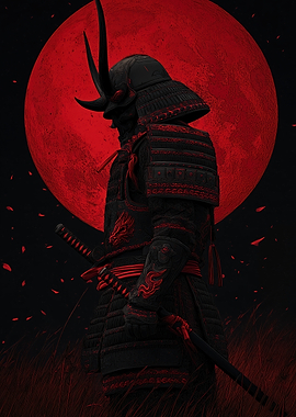 Samurai Warrior Under a Blood Moon