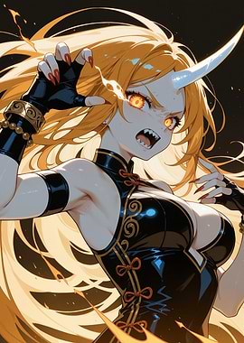 Fiery Oni Girl with Horn