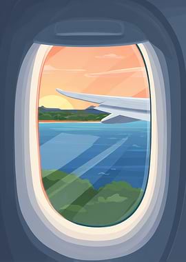 Airplane Window View of Tropical Sunset