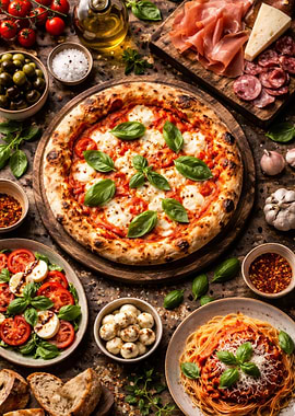 Italian Feast with Pizza and Pasta